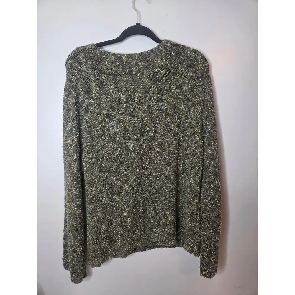 J. Jill Women's 2X Green Tan Speckled Cotton Loose Stitch Long Sleeve Sweater